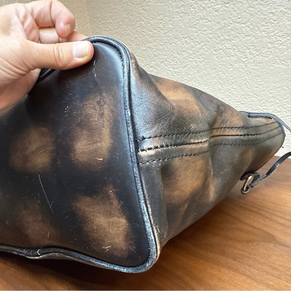 FreeBird Mara Distressed Brown Leather Marbled Large Travel Tote Shoulder Bag - Picture 10 of 15